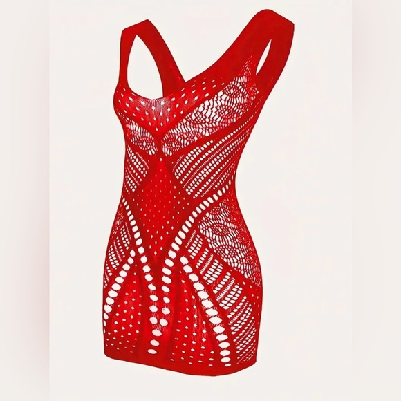 Red Sexy Lace Lingerie Crochet Dress See through One Size New NWT - Picture 3 of 6